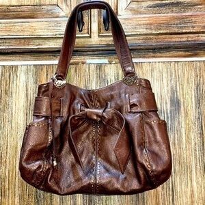 BRIGHTON Cleo Metallic Bronze Leather Purse Bag With Bow & Silver Accent